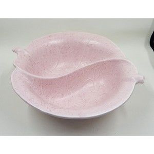 California Originals Pottery Divided Leaf Bowl Nut Dish Pink Speckled 725 1960s